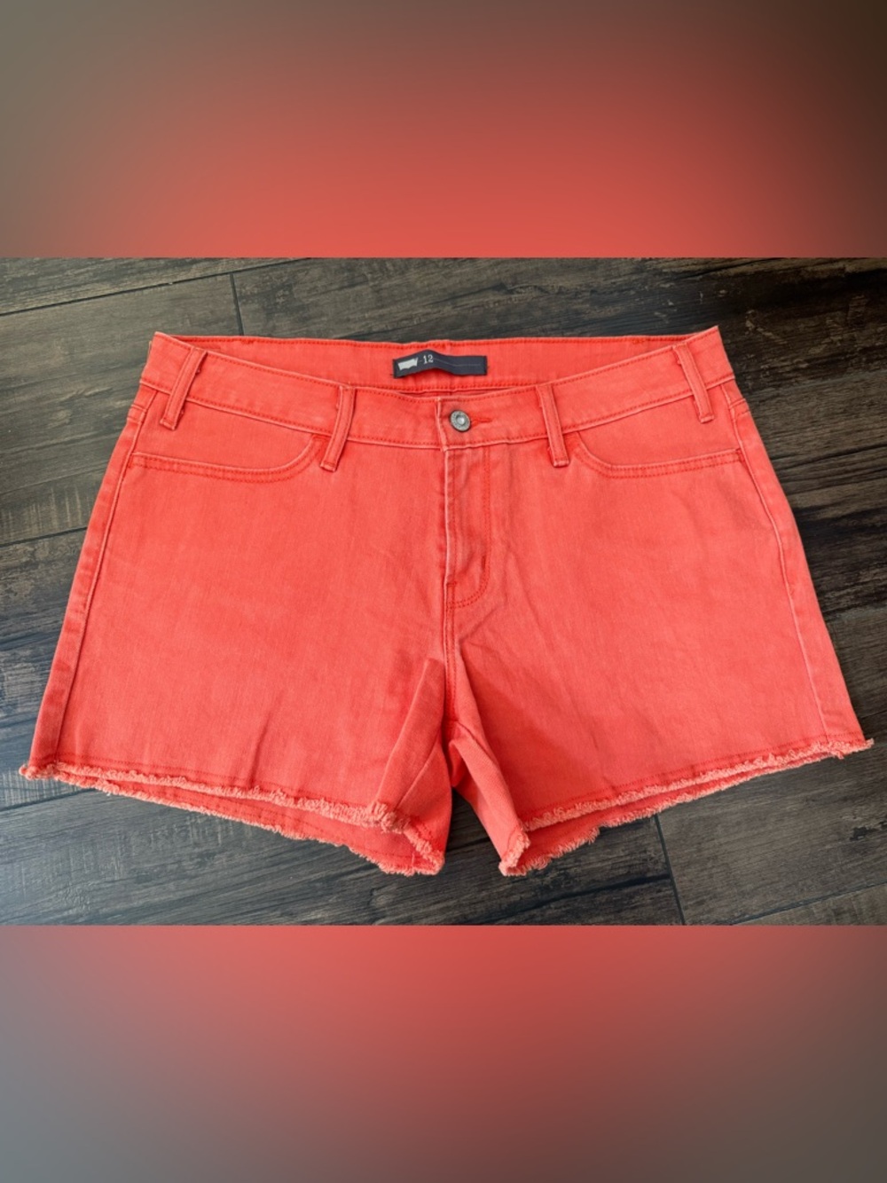Levi’s Orange Cutoff Denim Shorts Raw Hem Mid Rise Summer Women’s Size 12